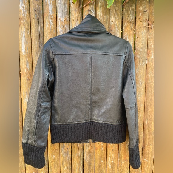 Twill Twenty Two Leather Bomber with Wool Trim - Picture 3 of 4